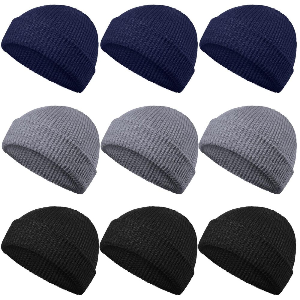 8859 9 Pieces Winter Beanie Hats Warm Trawler Short Beanie Watch Hat Knit